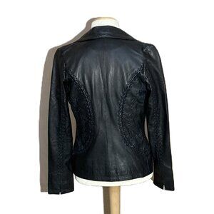 Black Leather Jacket, Blu Ice, Braided Sleeves. Size XS. Orig Price $685